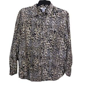 Vintage Metro Express Animal Print Silk Blouse Size Large
